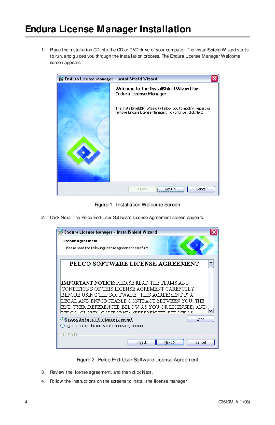 Pelco C3610m-a(1/08) manual Endura License Manager Installation 