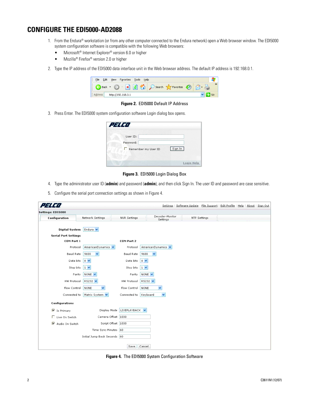 Pelco C3611M quick start Configure the EDI5000-AD2088, EDI5000 Login Dialog Box 