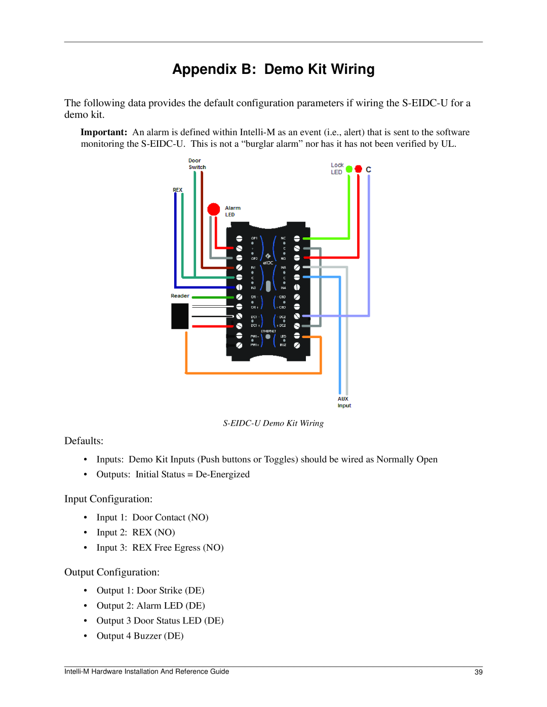 Pelco c3653m-a manual Appendix B Demo Kit Wiring, Defaults, Input Configuration, Output Configuration 