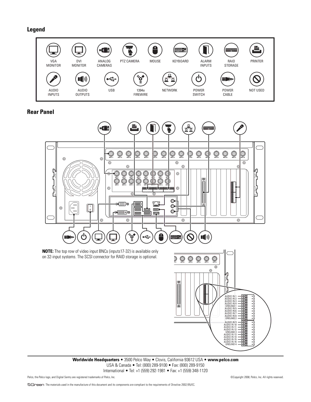 Pelco C3667M, C3662M installation manual Rear Panel 