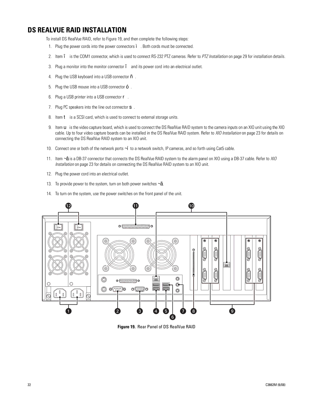 Pelco C3662M installation manual DS Realvue RAID Installation, Rear Panel of DS RealVue RAID 