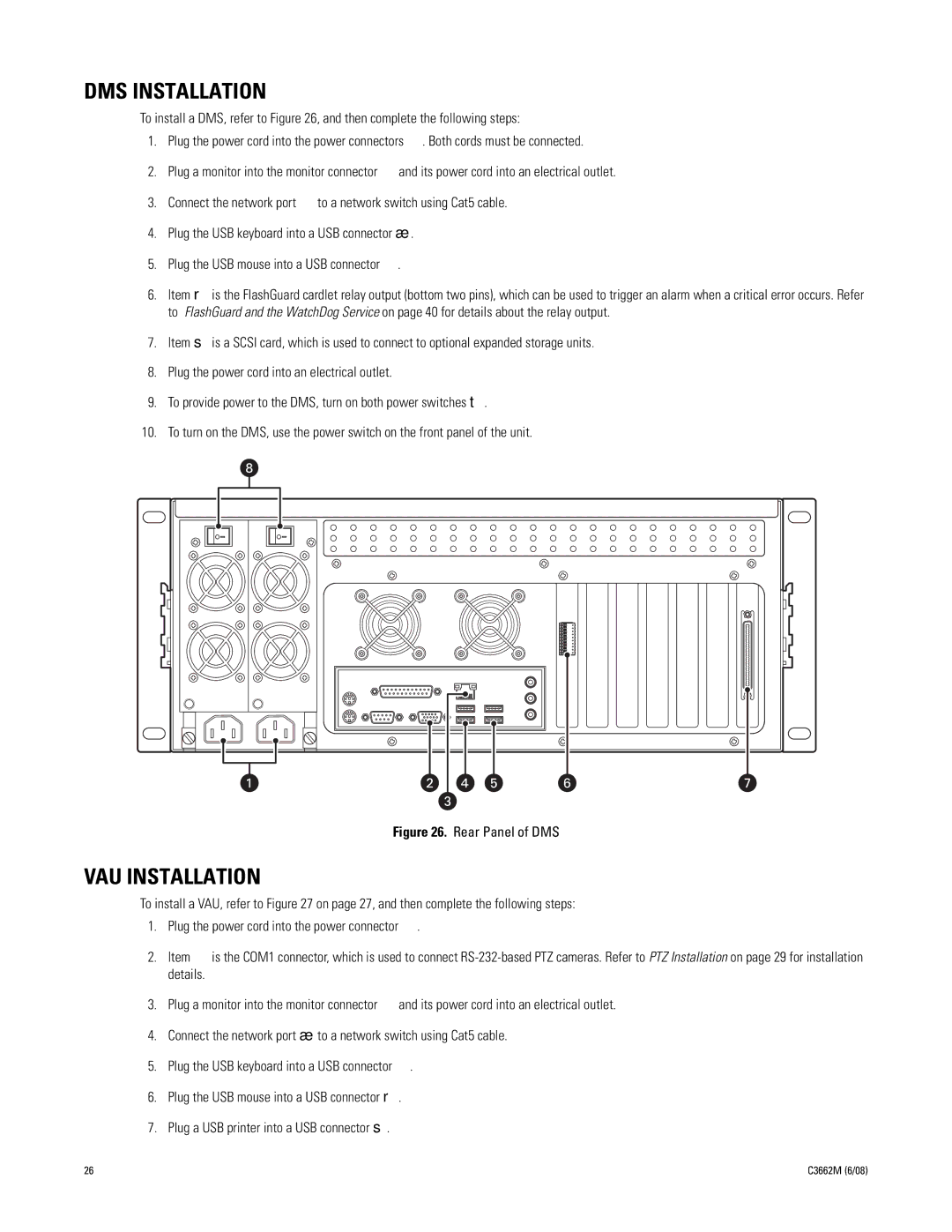 Pelco C3662M installation manual DMS Installation, VAU Installation 