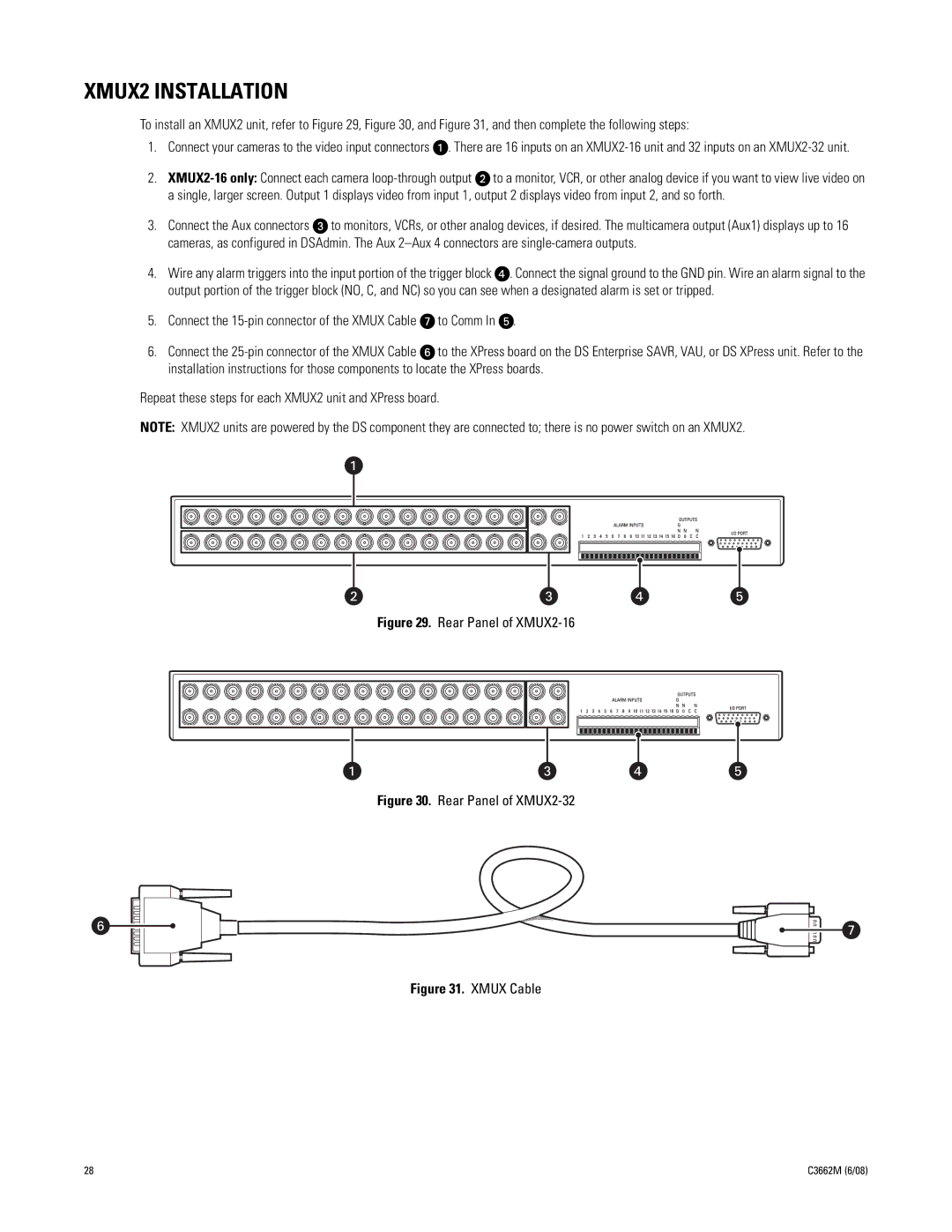 Pelco C3662M installation manual XMUX2 Installation, Rear Panel of XMUX2-16 