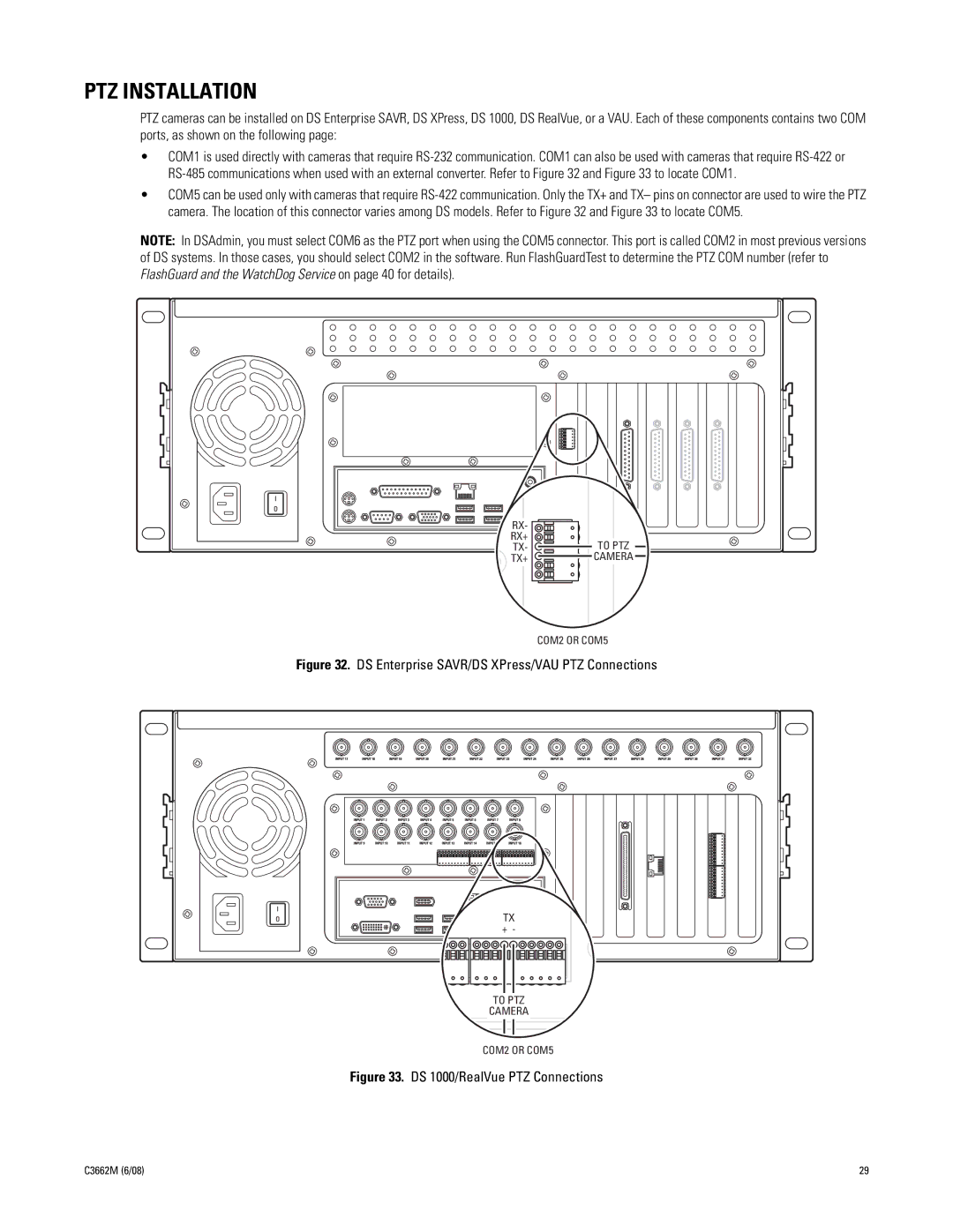 Pelco C3662M installation manual PTZ Installation, DS Enterprise SAVR/DS XPress/VAU PTZ Connections 