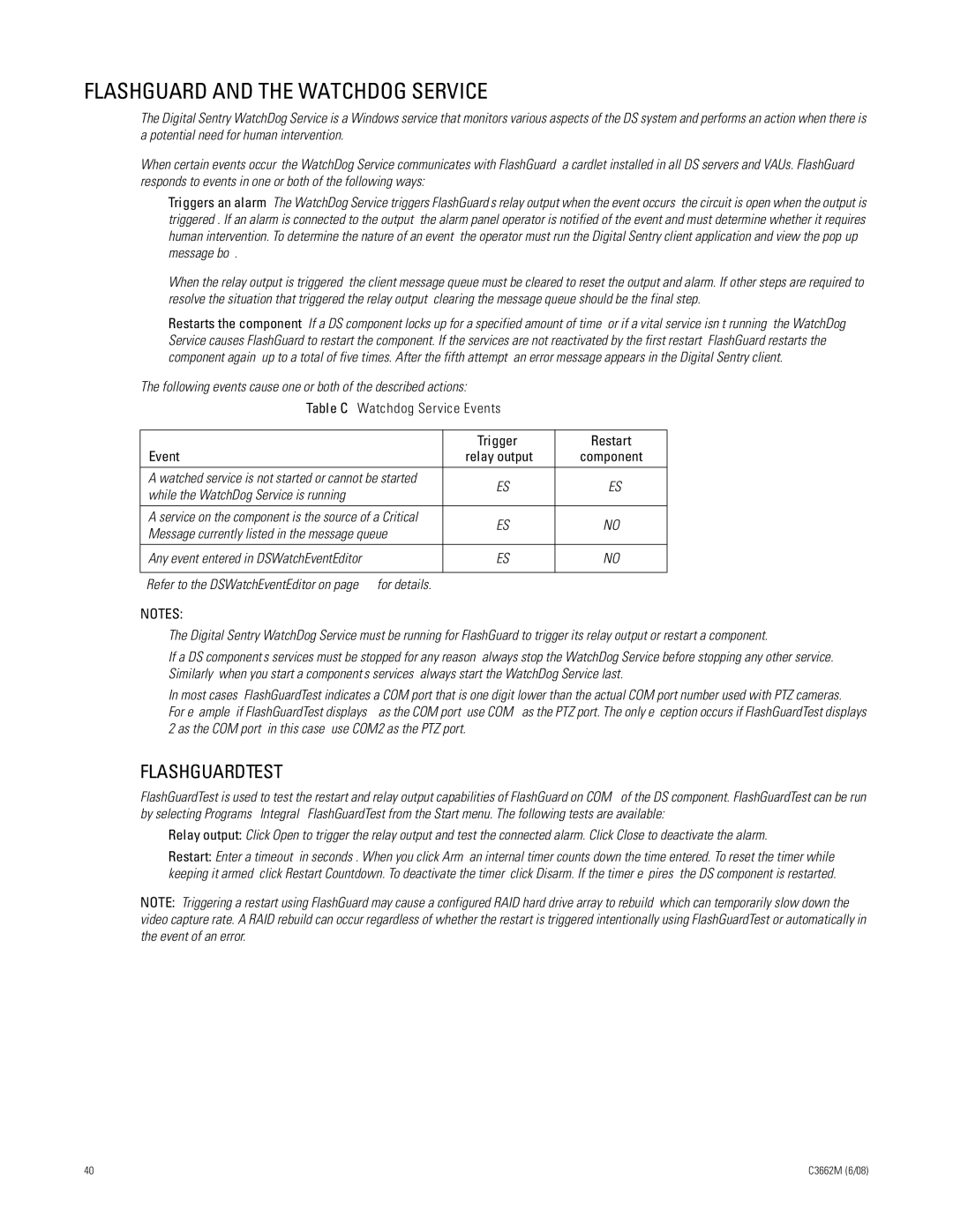 Pelco C3662M installation manual Flashguard and the Watchdog Service, Flashguardtest 