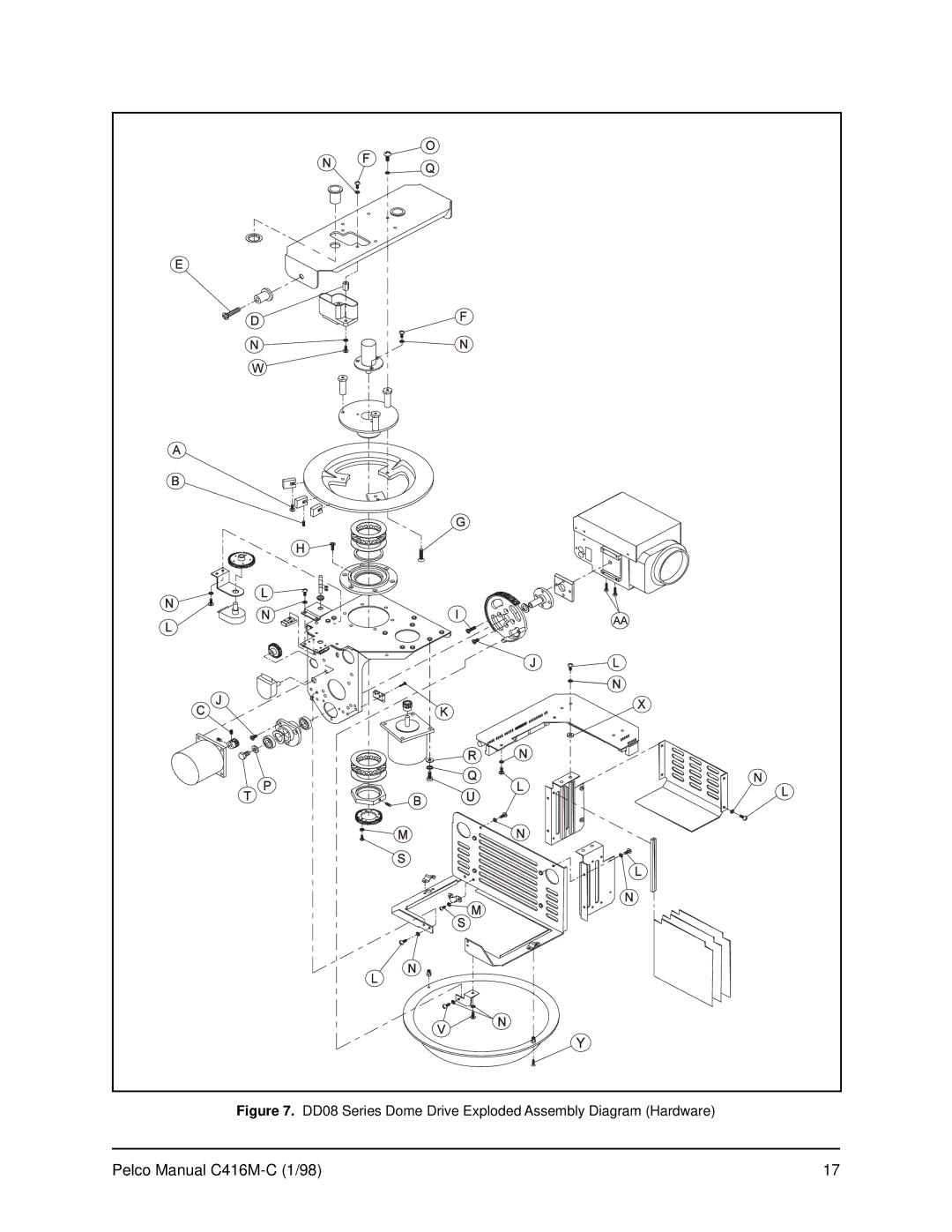 Pelco C416M-C operation manual DD08 Series Dome Drive Exploded Assembly Diagram Hardware 