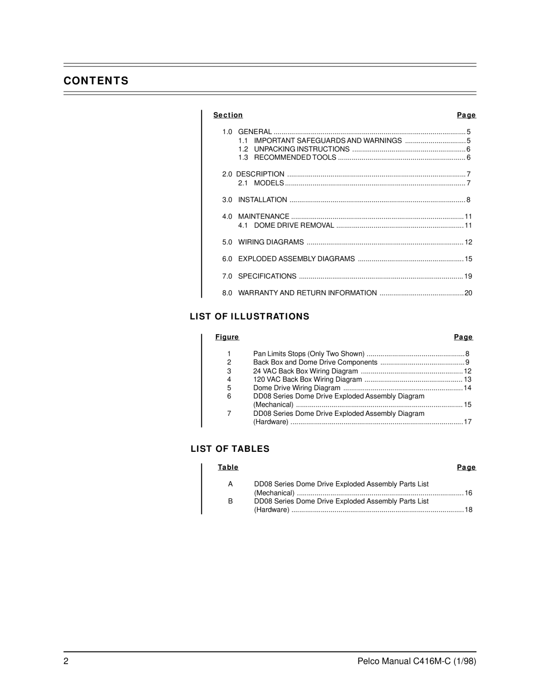 Pelco C416M-C operation manual Contents 