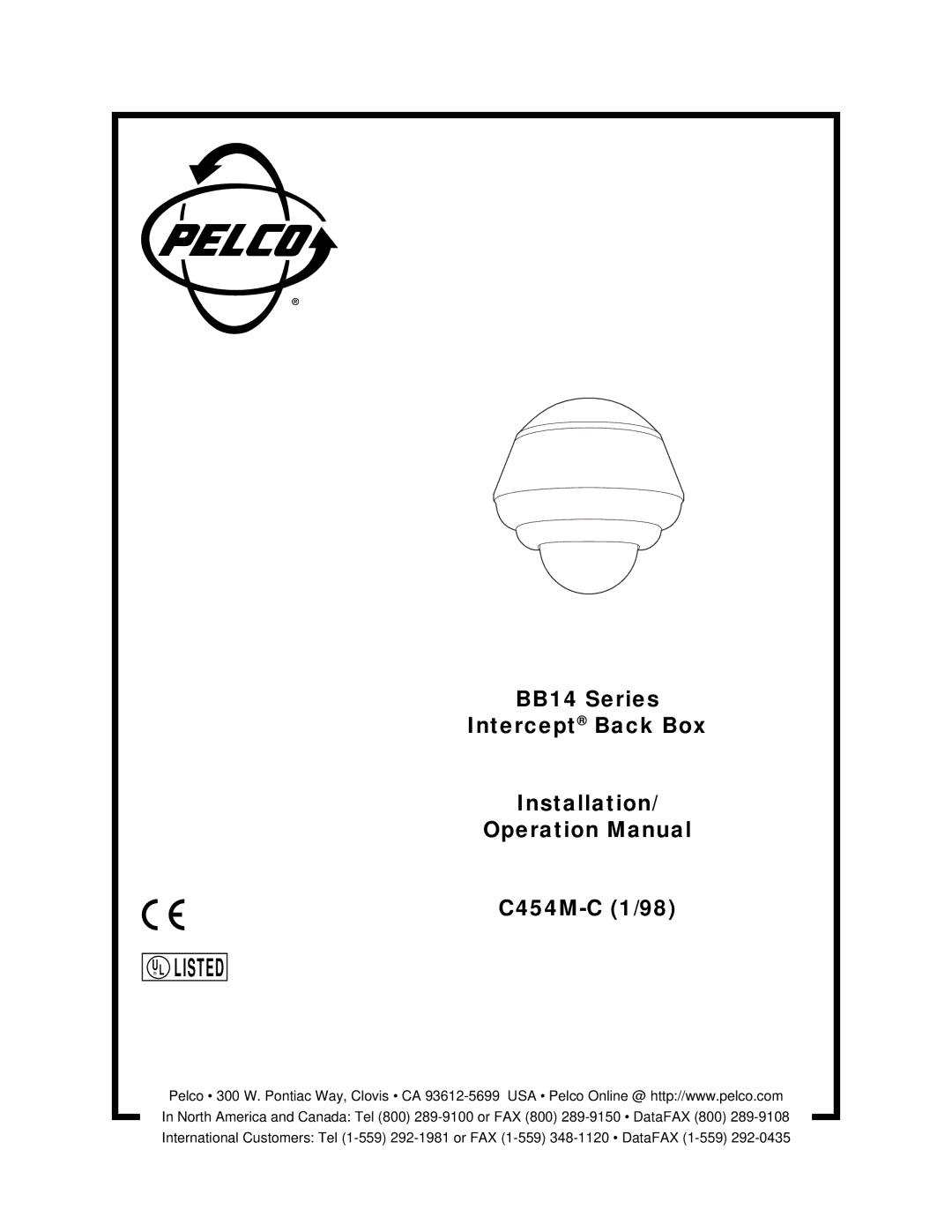 Pelco C454M-C operation manual Listed 