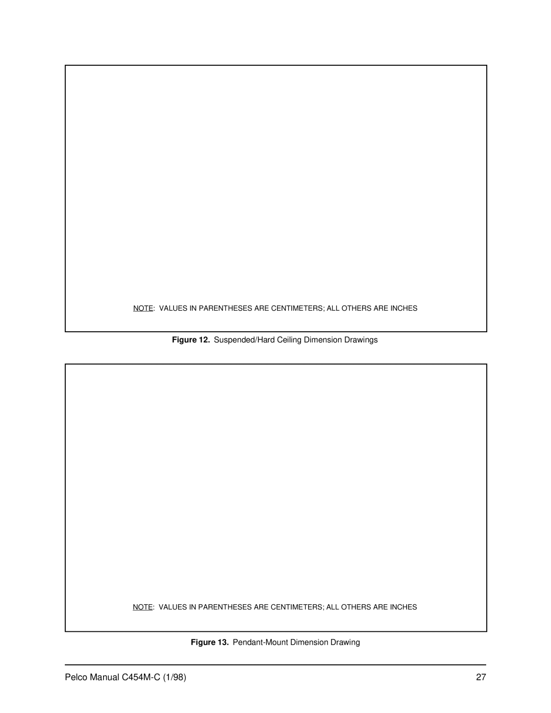 Pelco C454M-C operation manual Suspended/Hard Ceiling Dimension Drawings 