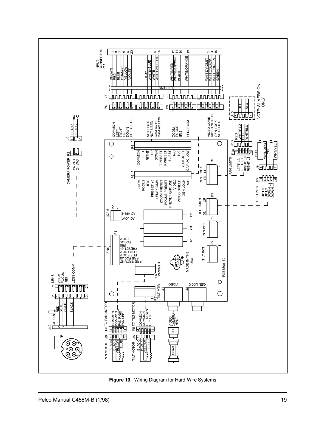 Pelco C458M-B operation manual Wiring Diagram for Hard-Wire Systems 