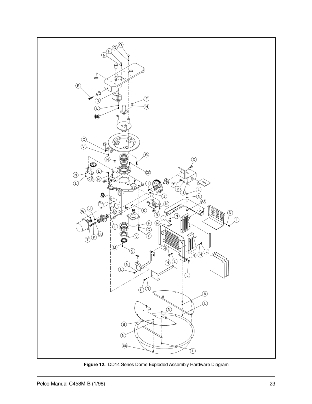 Pelco C458M-B operation manual DD14 Series Dome Exploded Assembly Hardware Diagram 