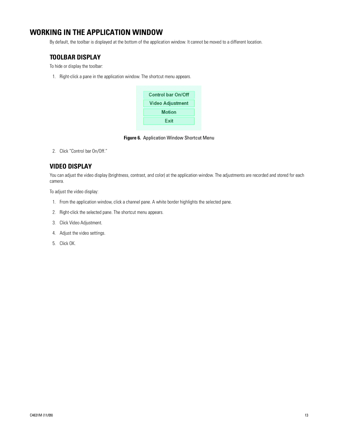Pelco C4631M manual Working in the Application Window, Toolbar Display, Video Display 