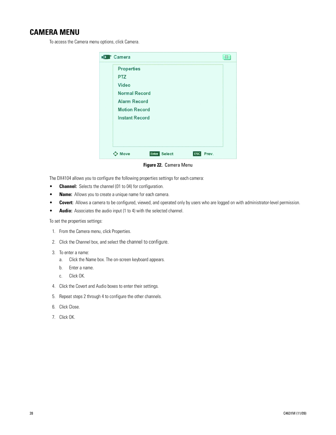 Pelco C4631M manual Camera Menu 