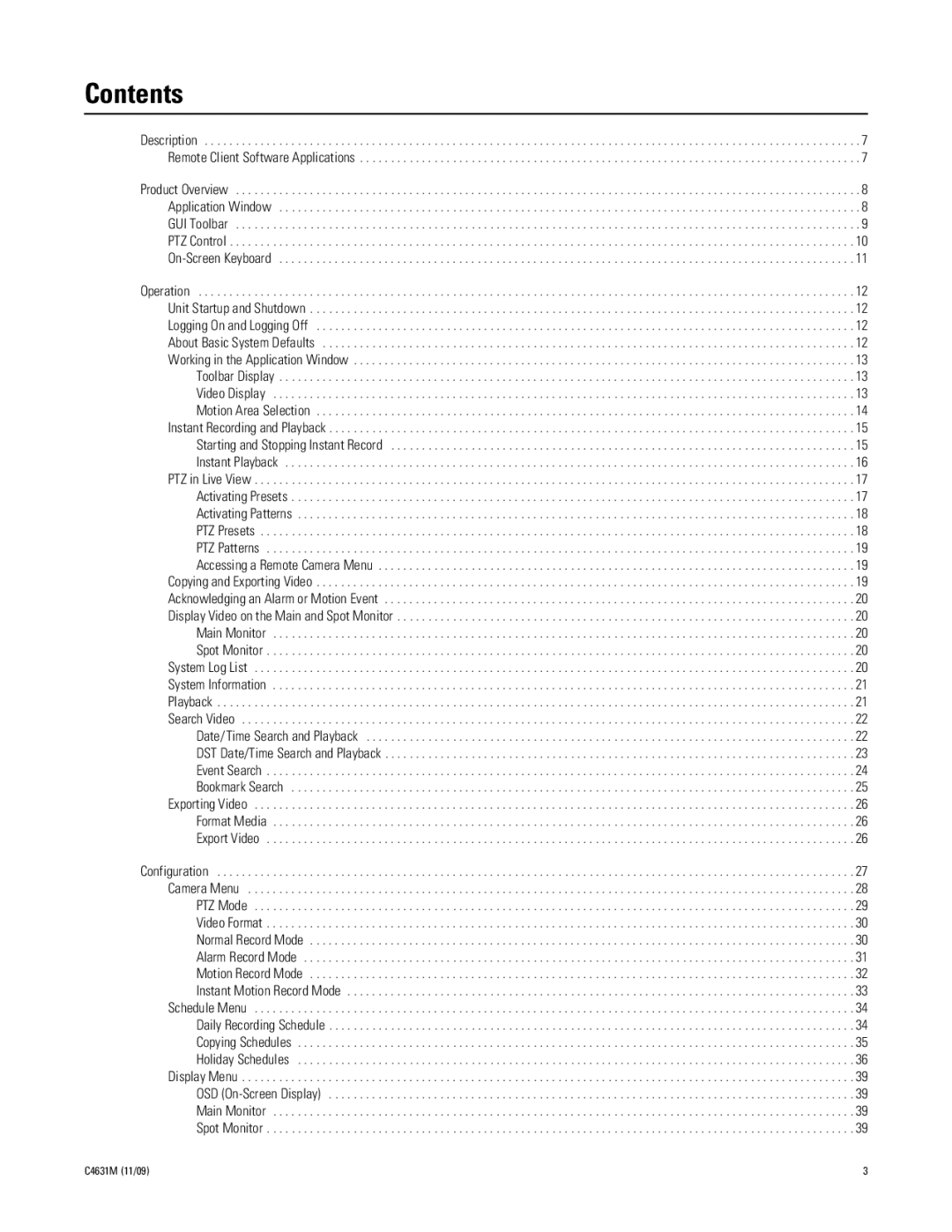 Pelco C4631M manual Contents 