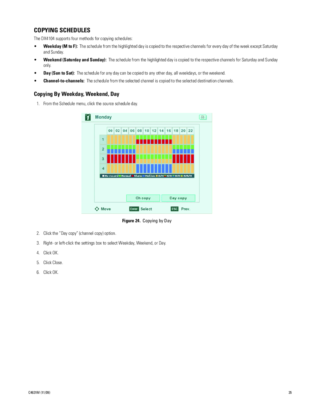 Pelco C4631M manual Copying Schedules, Copying By Weekday, Weekend, Day 