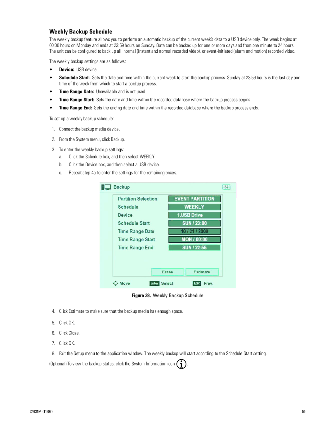 Pelco C4631M manual Weekly Backup Schedule 