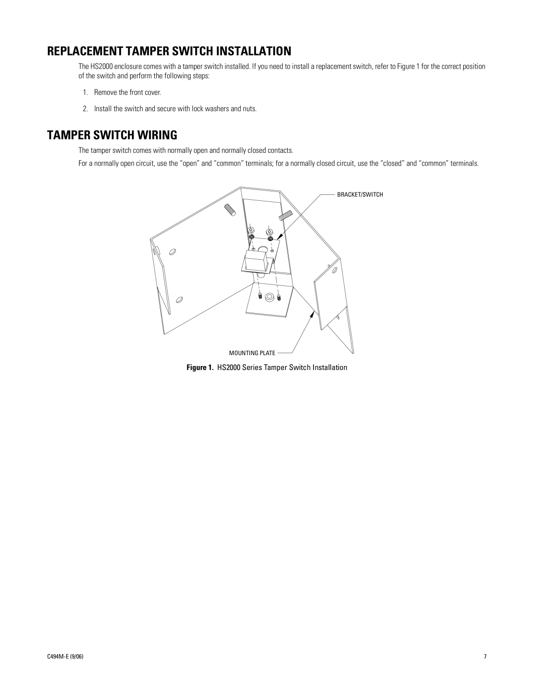 Pelco C494M-E manual Replacement Tamper Switch Installation, Tamper Switch Wiring 