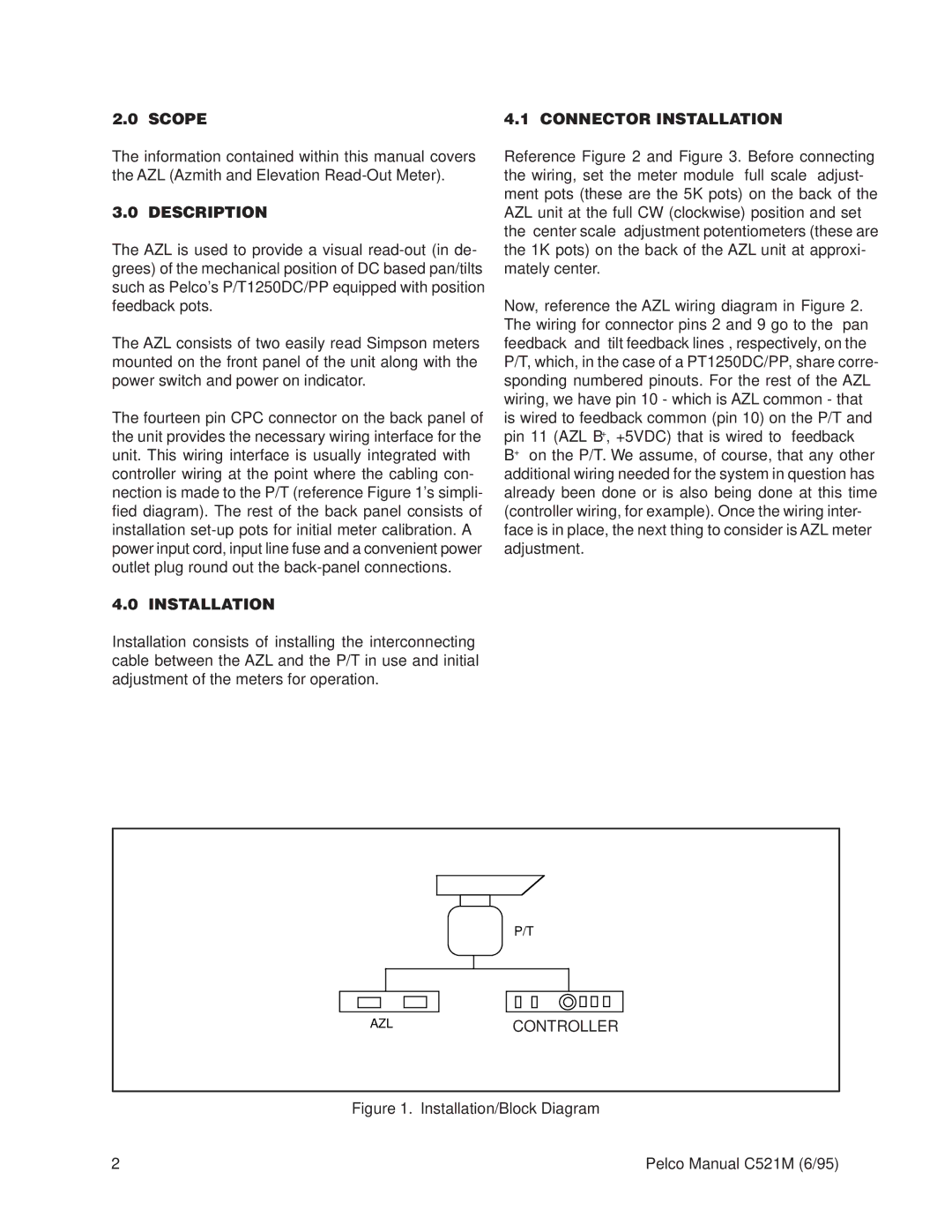 Pelco C521M operation manual Scope, Description, Connector Installation 