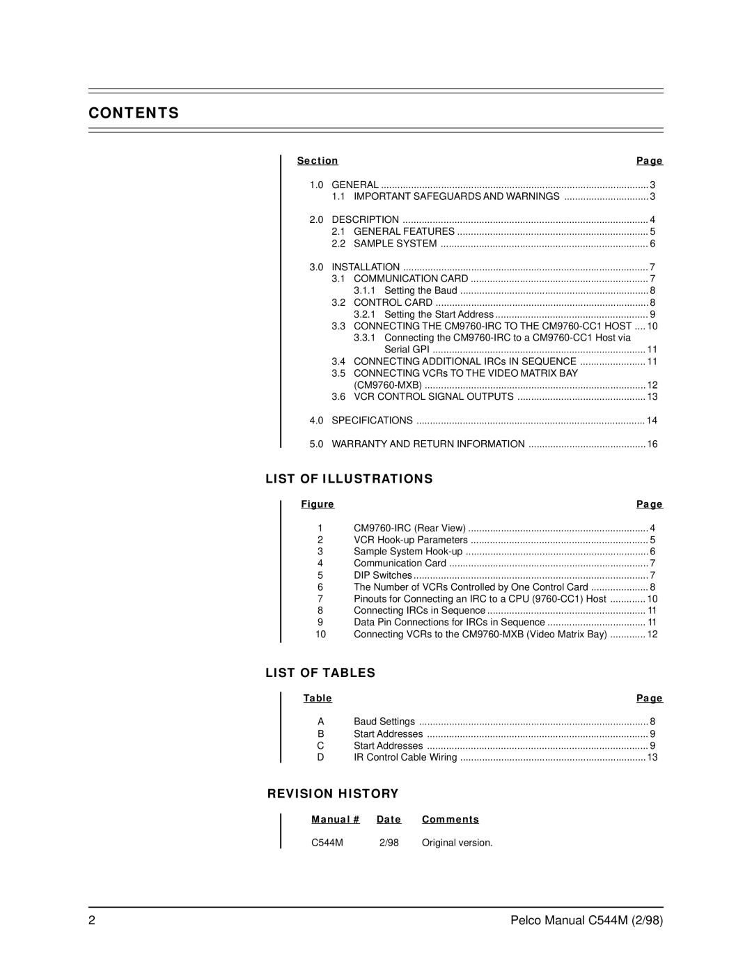 Pelco C538M manual Contents 