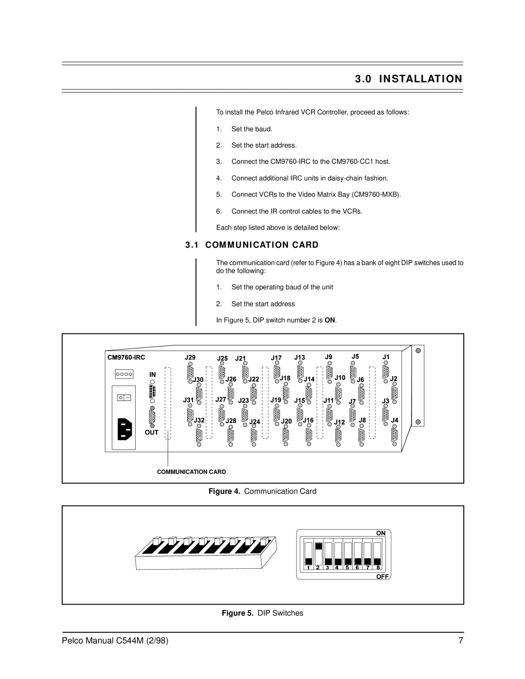 Pelco C538M manual Installation, Communication Card 