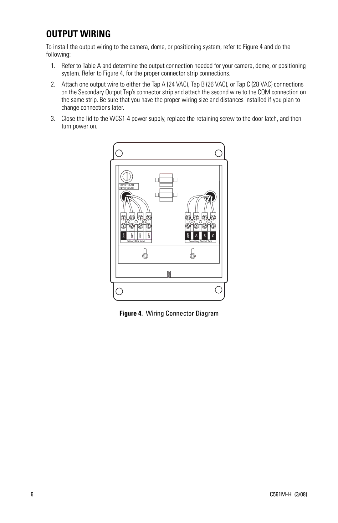 Pelco c561m-h manual Output Wiring, Wiring Connector Diagram 