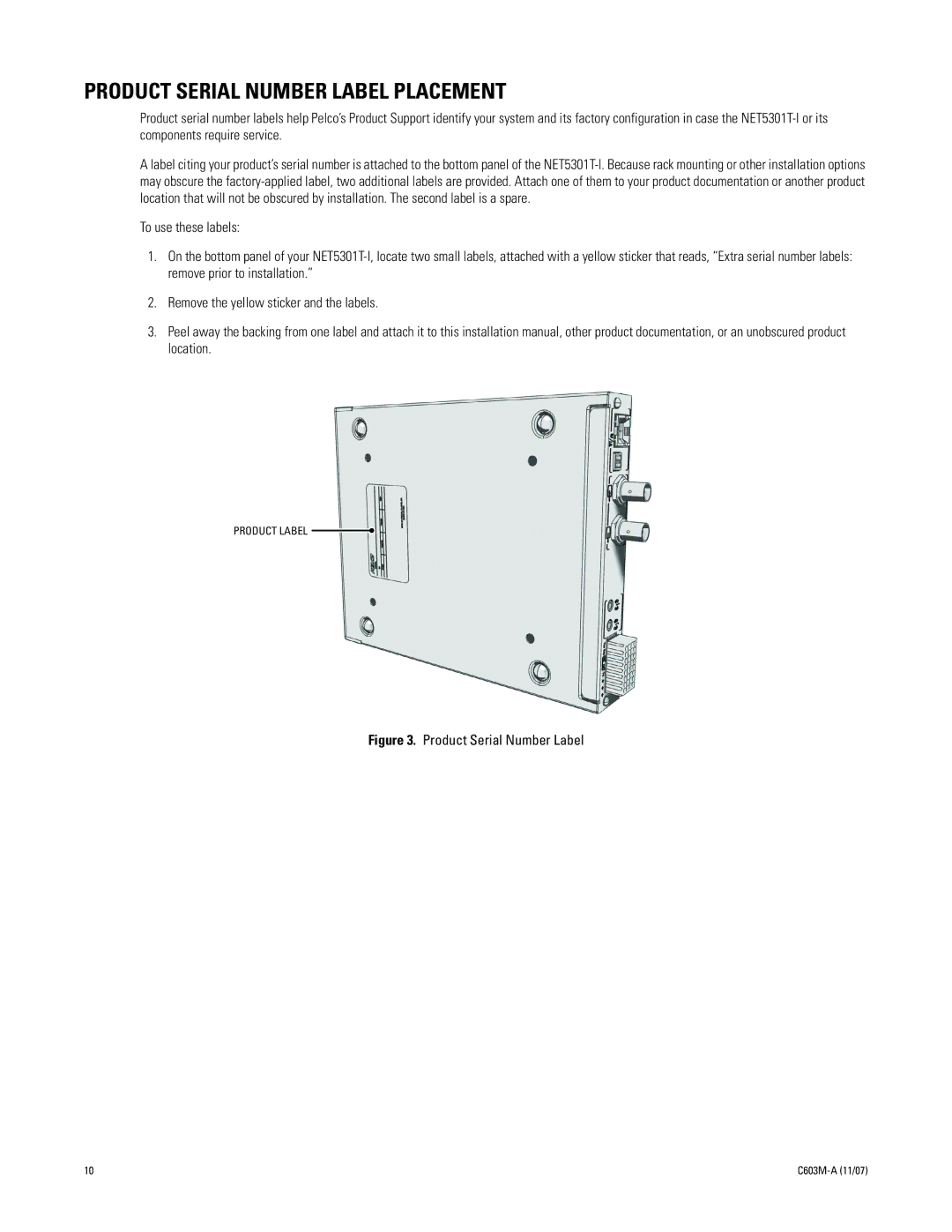 Pelco C603M-A (11/07) manual Product Serial Number Label Placement 