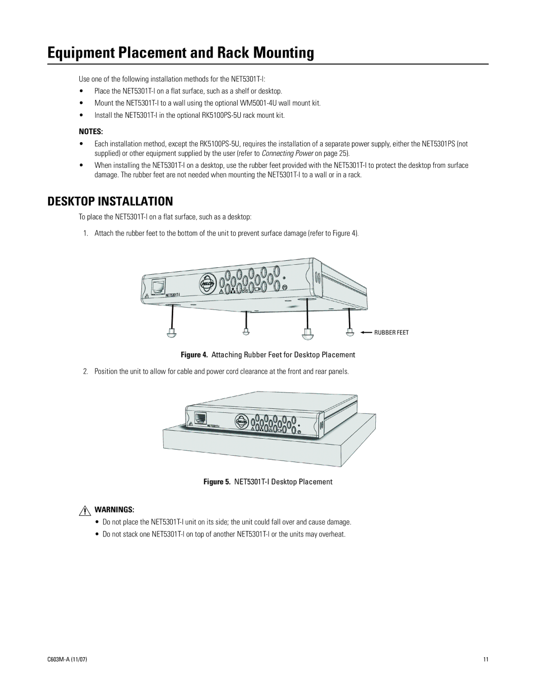 Pelco C603M-A (11/07) manual Equipment Placement and Rack Mounting, Desktop Installation 