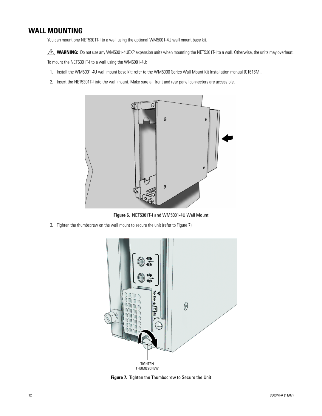 Pelco C603M-A (11/07) manual Wall Mounting, Tighten the Thumbscrew to Secure the Unit 