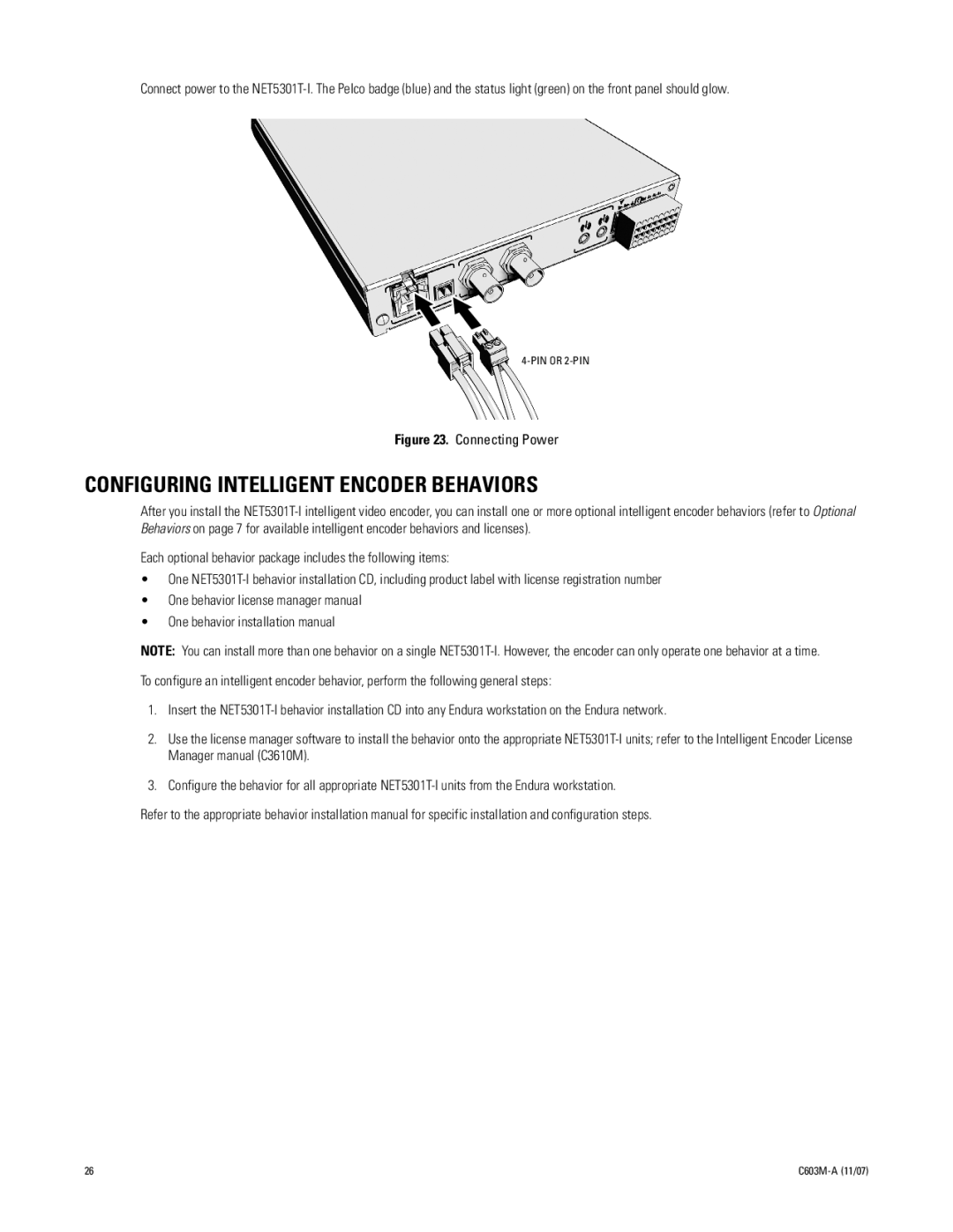 Pelco C603M-A (11/07) manual Configuring Intelligent Encoder Behaviors, Connecting Power 