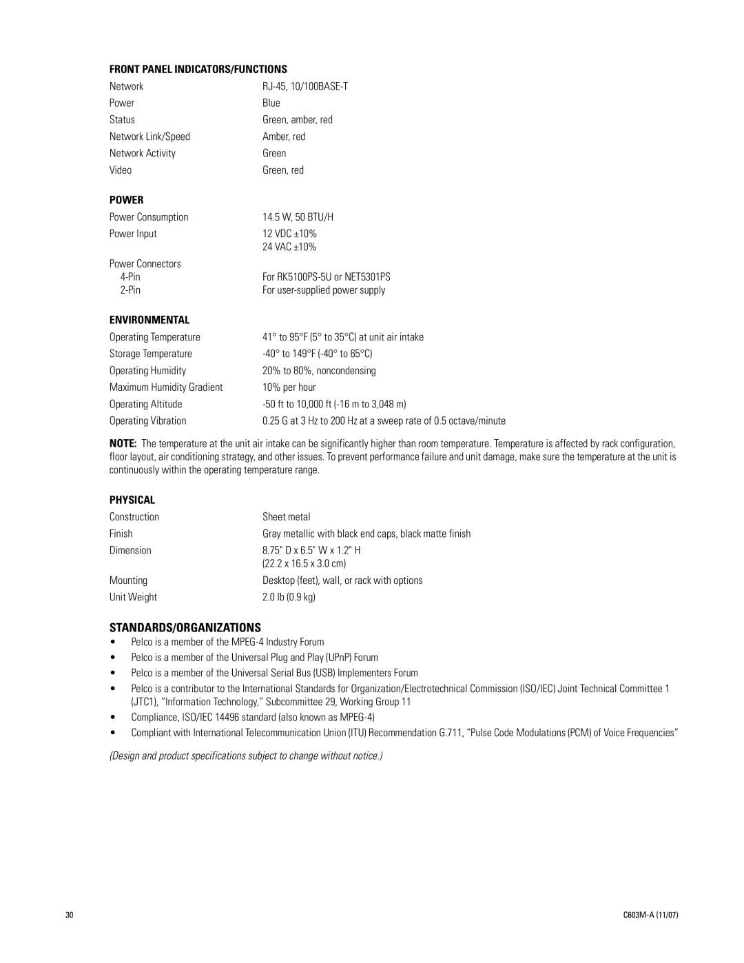 Pelco C603M-A (11/07) manual Standards/Organizations 