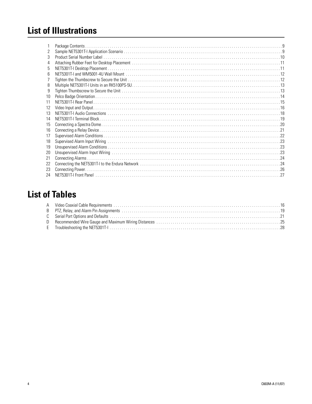 Pelco C603M-A (11/07) manual List of Illustrations, List of Tables 