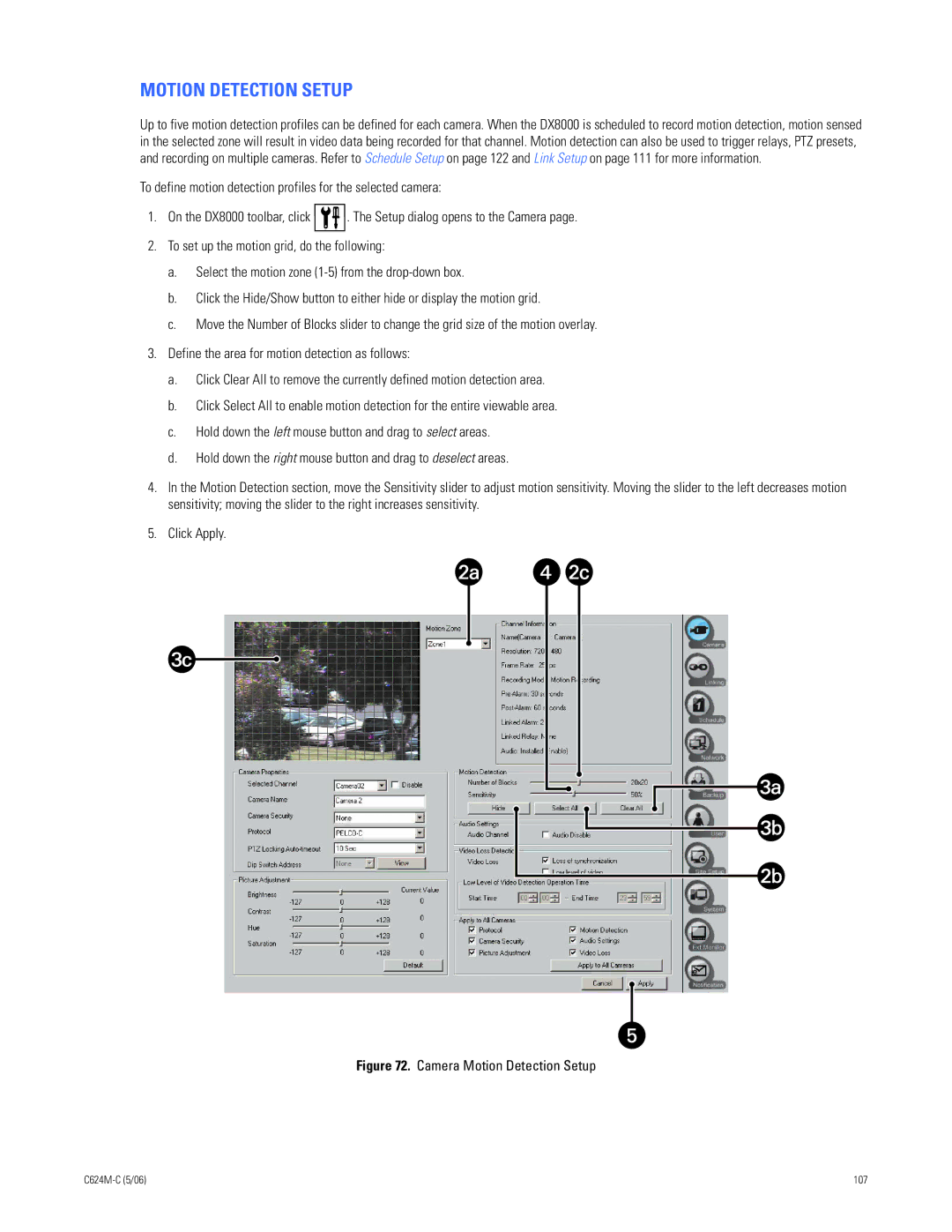 Pelco C624M-C (5/06) manual Camera Motion Detection Setup 