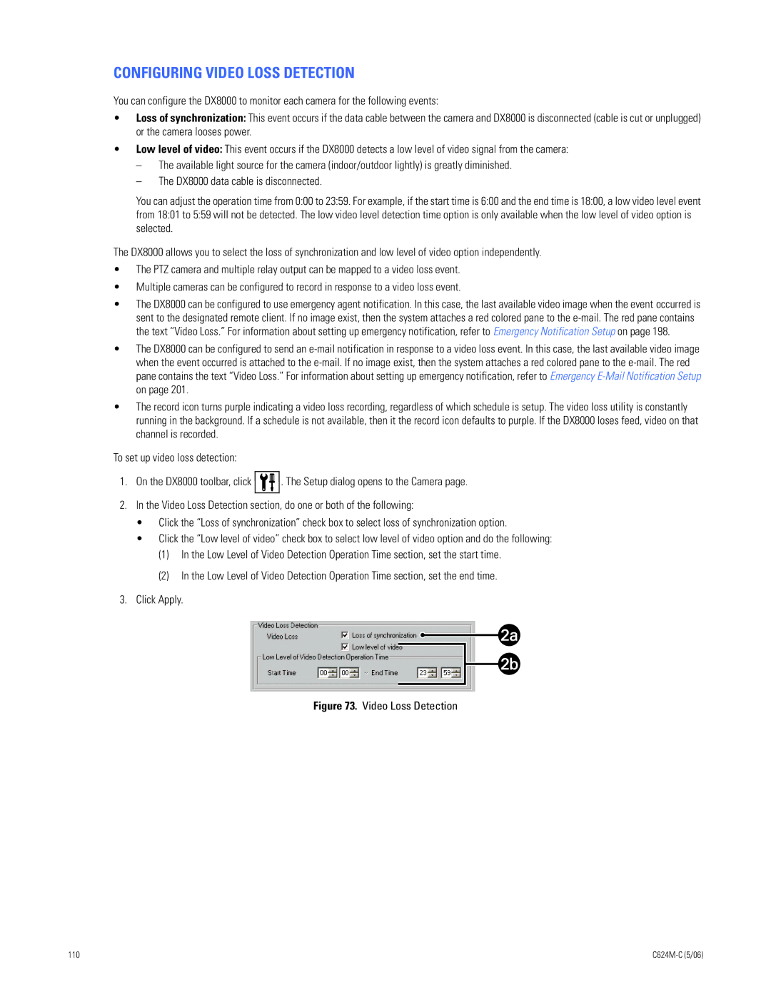Pelco C624M-C (5/06) manual Configuring Video Loss Detection 
