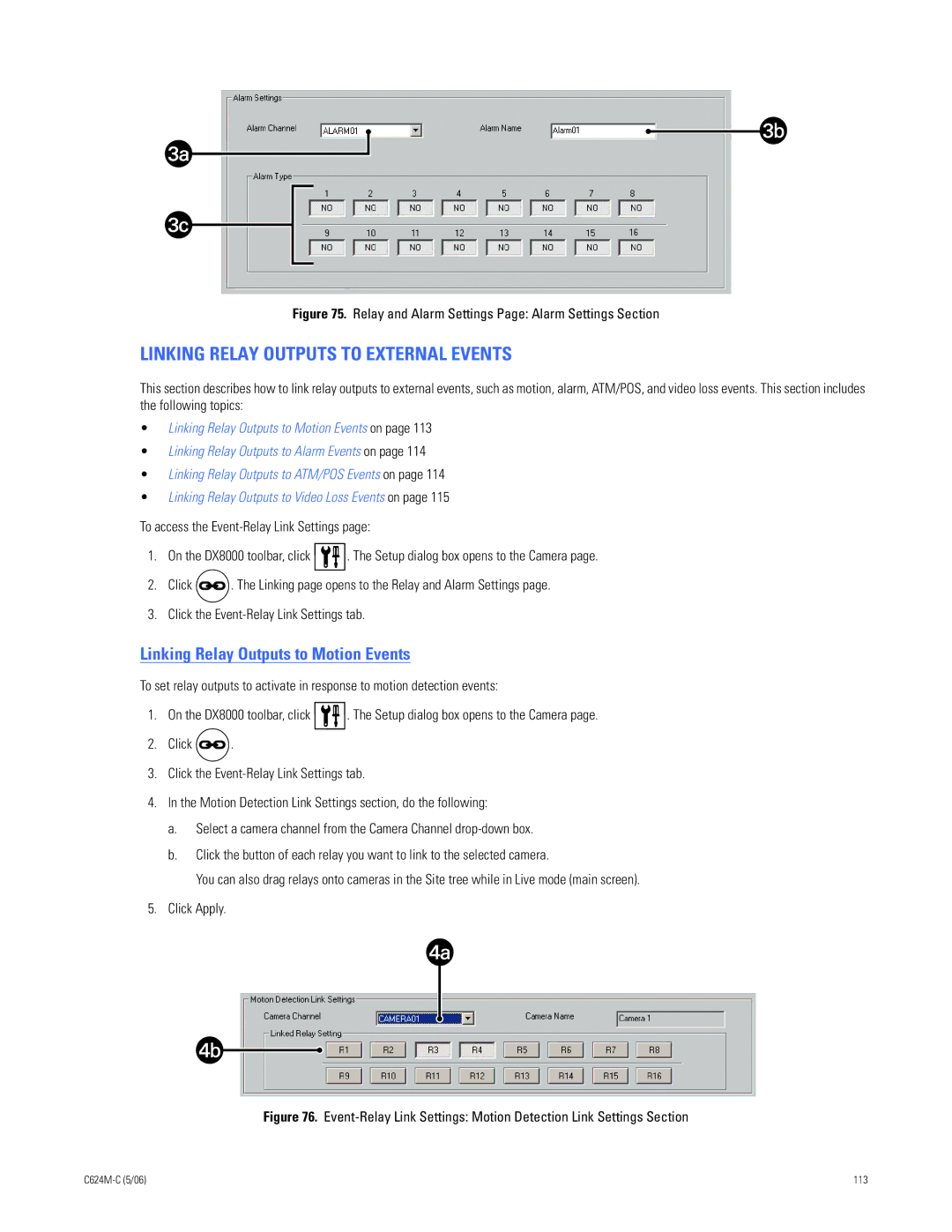 Pelco C624M-C (5/06) manual Linking Relay Outputs to External Events, Linking Relay Outputs to Motion Events 