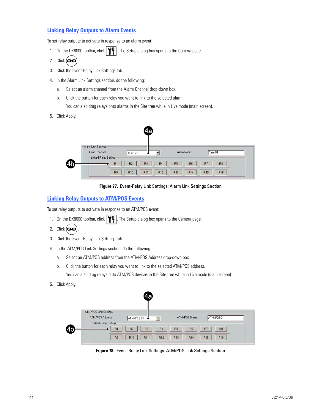 Pelco C624M-C (5/06) manual Linking Relay Outputs to Alarm Events, Linking Relay Outputs to ATM/POS Events 