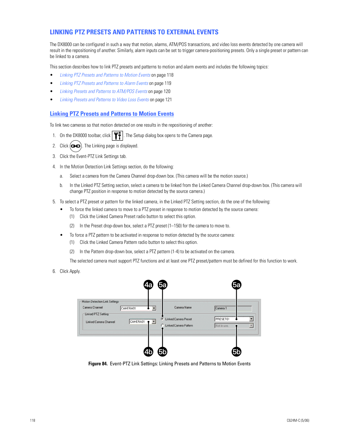 Pelco C624M-C (5/06) manual Linking PTZ Presets and Patterns to External Events 