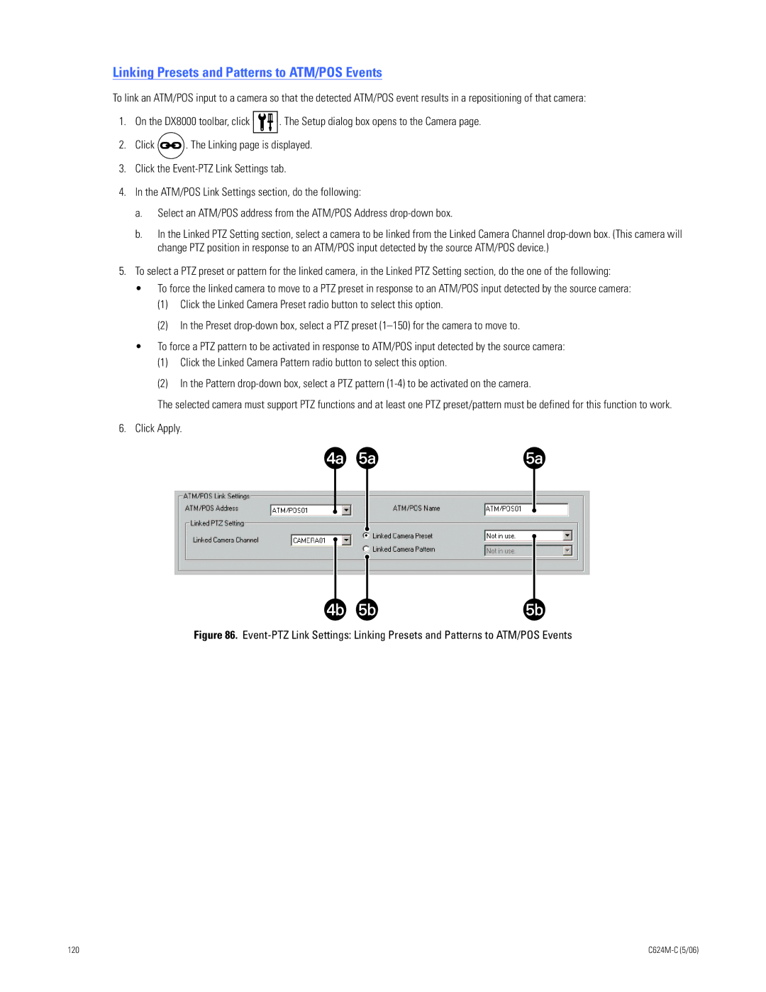 Pelco C624M-C (5/06) manual Linking Presets and Patterns to ATM/POS Events 