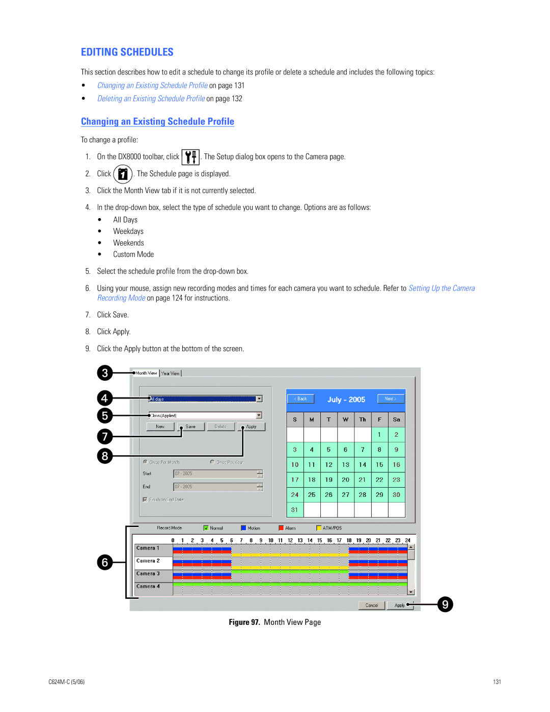 Pelco C624M-C (5/06) manual Editing Schedules, Changing an Existing Schedule Profile 