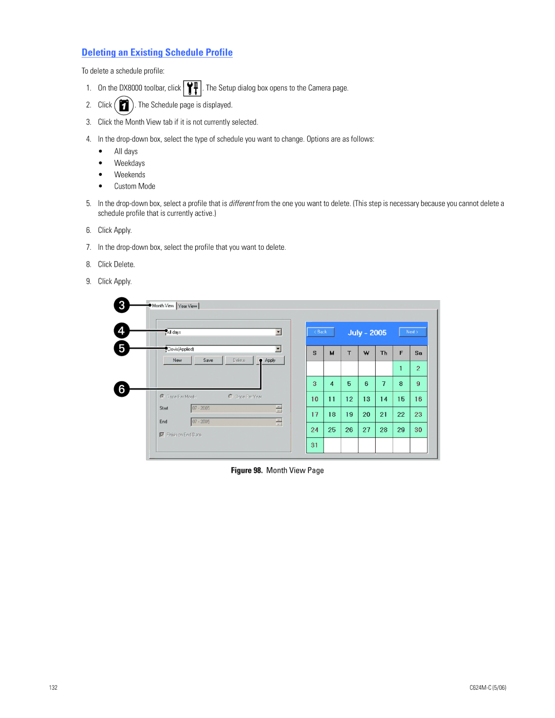 Pelco C624M-C (5/06) manual Deleting an Existing Schedule Profile 