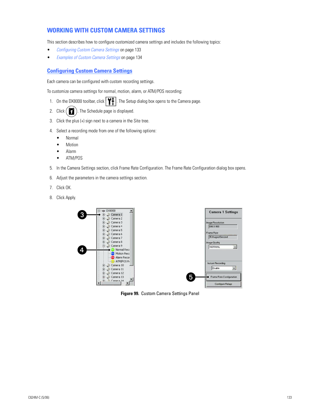 Pelco C624M-C (5/06) manual Working with Custom Camera Settings, Configuring Custom Camera Settings 
