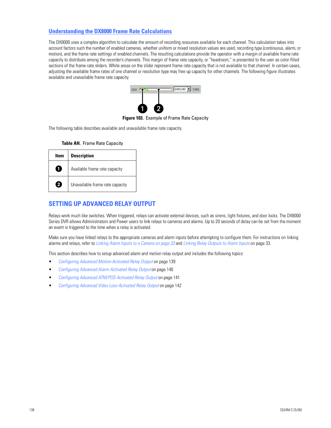 Pelco C624M-C (5/06) manual Setting UP Advanced Relay Output, Understanding the DX8000 Frame Rate Calculations 