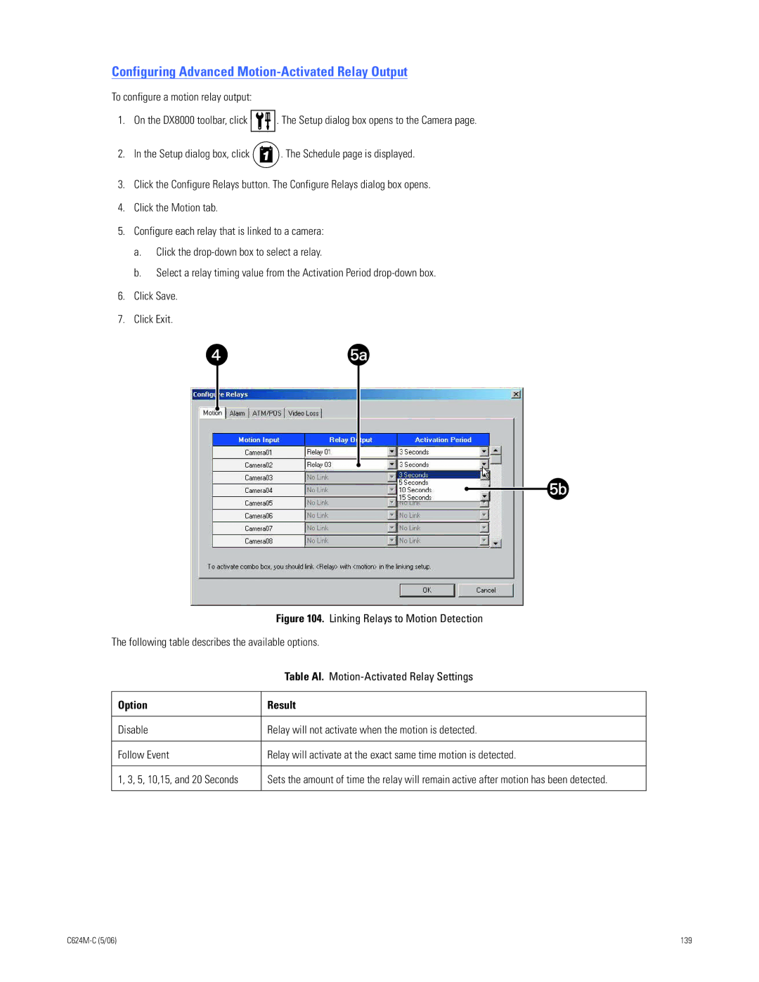 Pelco C624M-C (5/06) manual Configuring Advanced Motion-Activated Relay Output, Option Result 