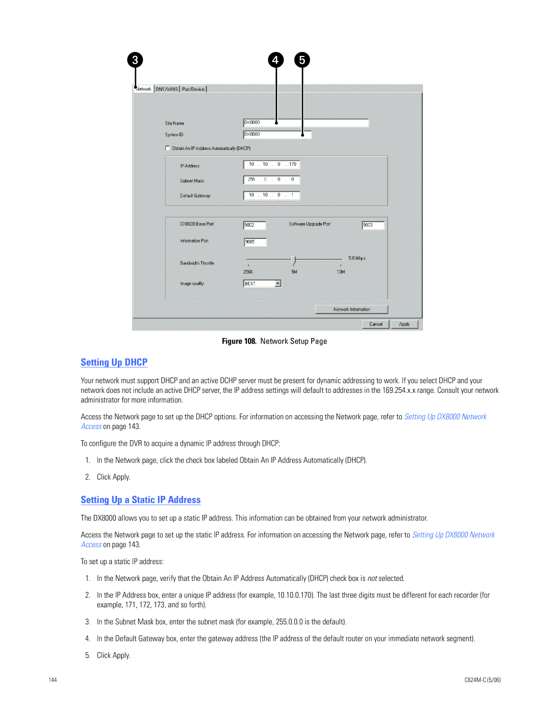 Pelco C624M-C (5/06) manual Setting Up Dhcp, Setting Up a Static IP Address 