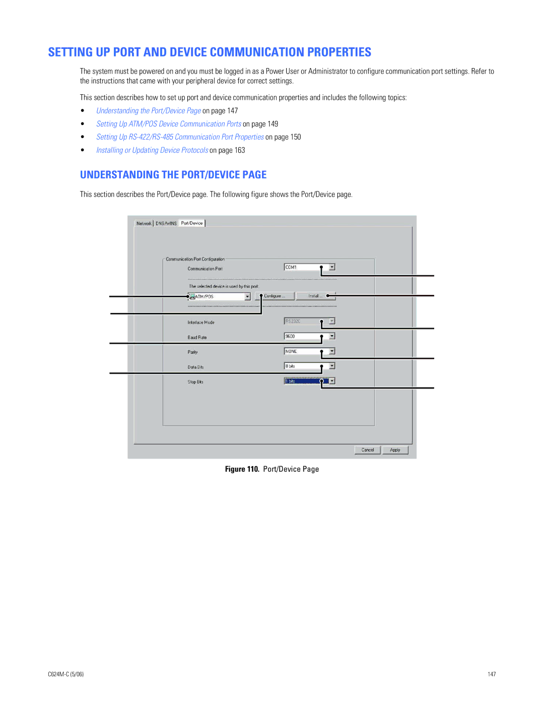 Pelco C624M-C (5/06) manual Setting UP Port and Device Communication Properties, Understanding the PORT/DEVICE 