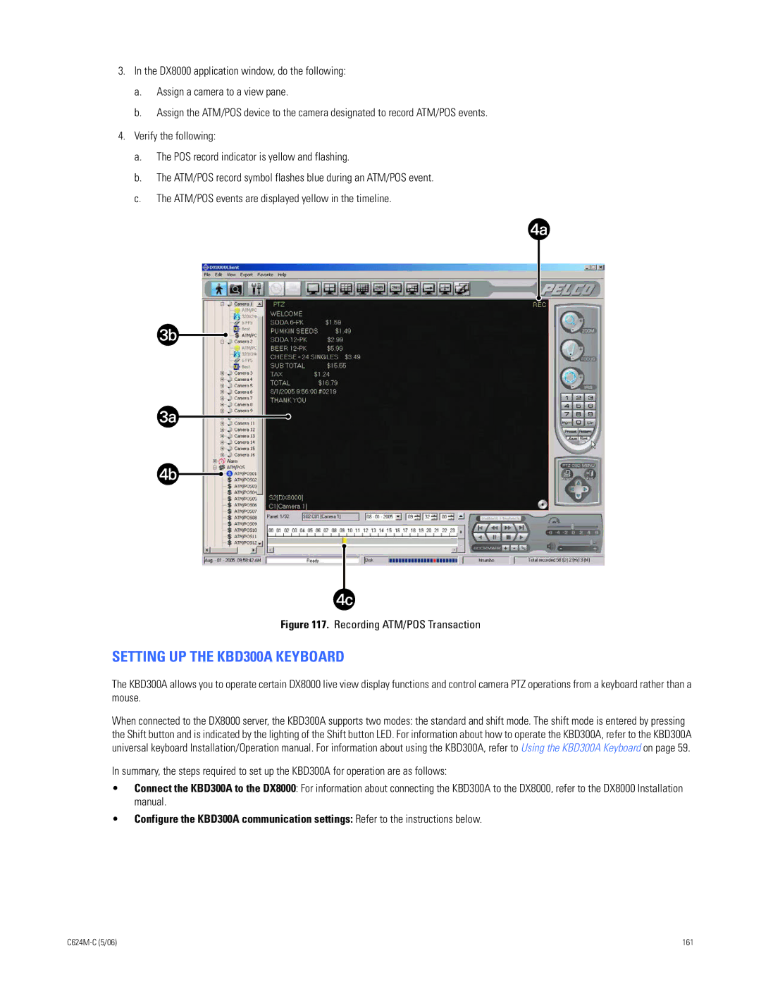 Pelco C624M-C (5/06) manual Setting UP the KBD300A Keyboard, Recording ATM/POS Transaction 