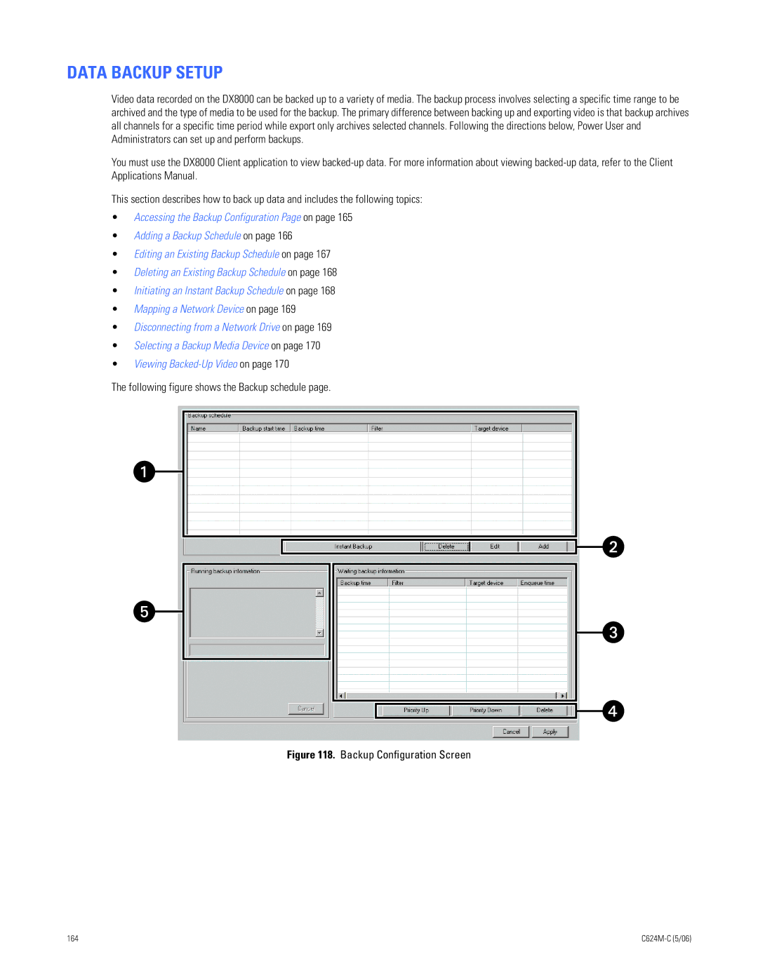 Pelco C624M-C (5/06) manual Data Backup Setup, Following figure shows the Backup schedule 