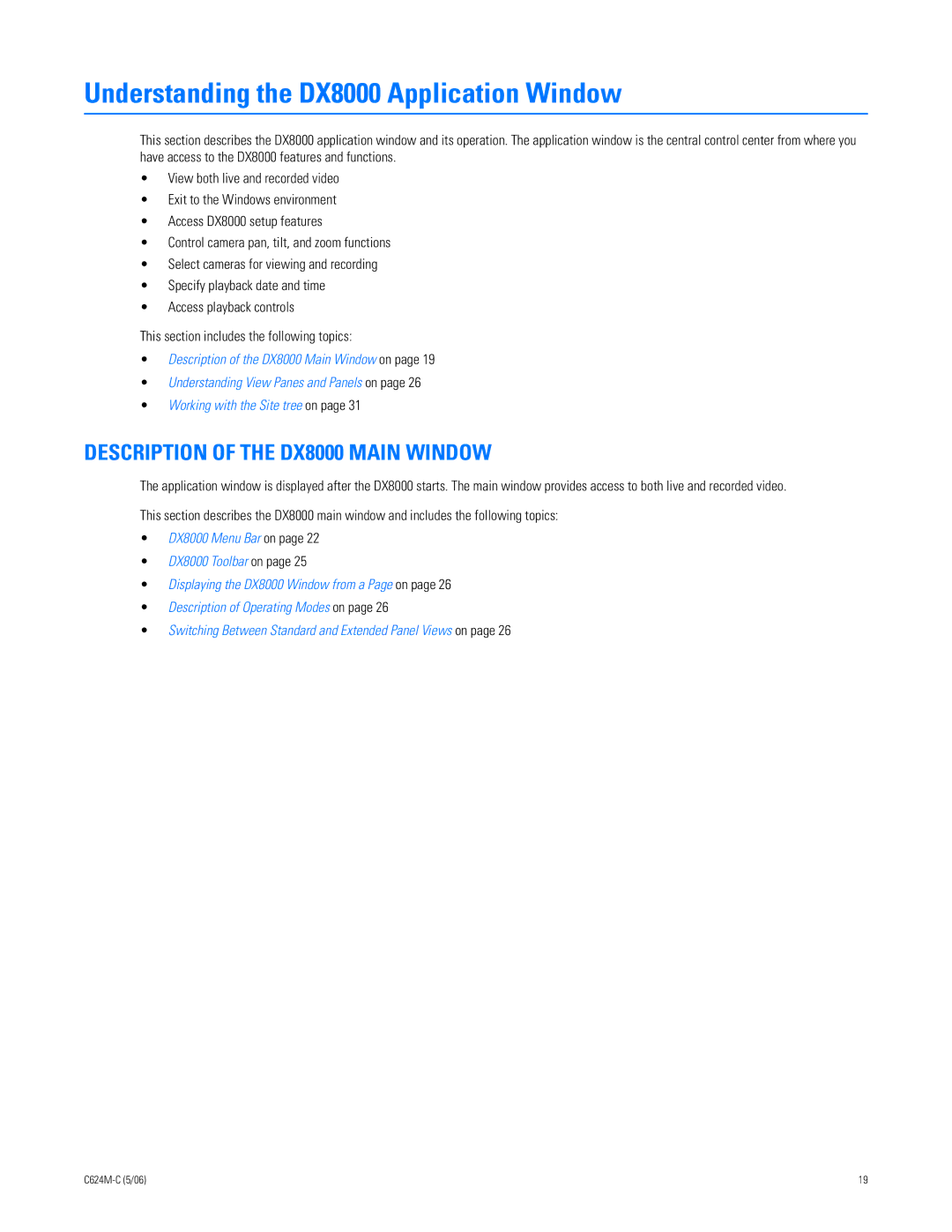 Pelco C624M-C (5/06) manual Understanding the DX8000 Application Window, Description of the DX8000 Main Window 