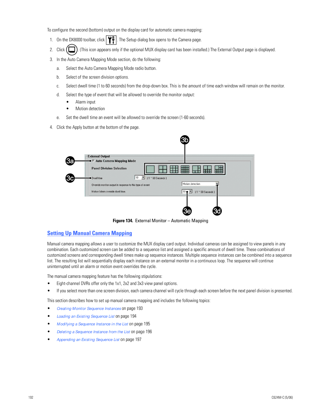 Pelco C624M-C (5/06) manual Setting Up Manual Camera Mapping, External Monitor Automatic Mapping 