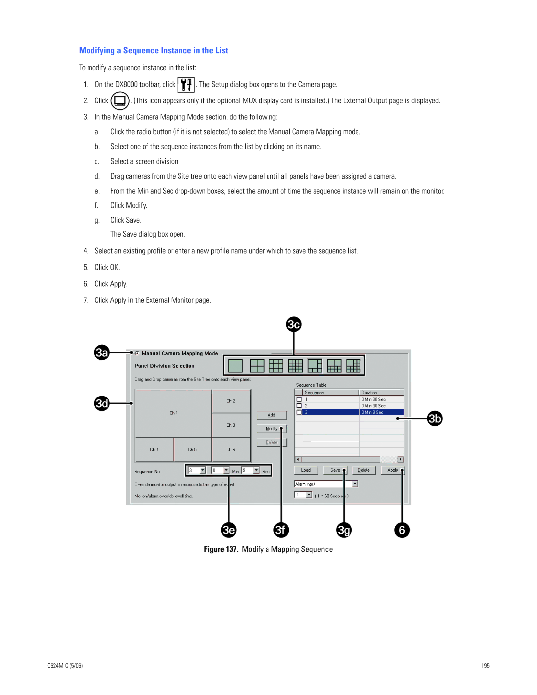 Pelco C624M-C (5/06) manual Modifying a Sequence Instance in the List, Modify a Mapping Sequence 