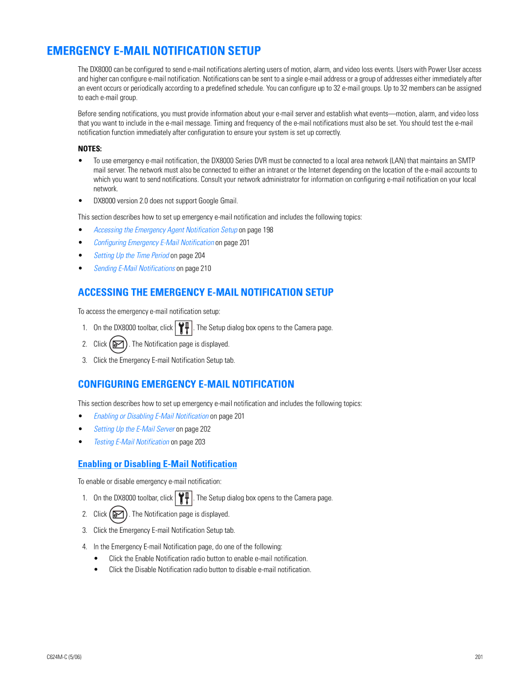 Pelco C624M-C (5/06) Accessing the Emergency E-MAIL Notification Setup, Configuring Emergency E-MAIL Notification 